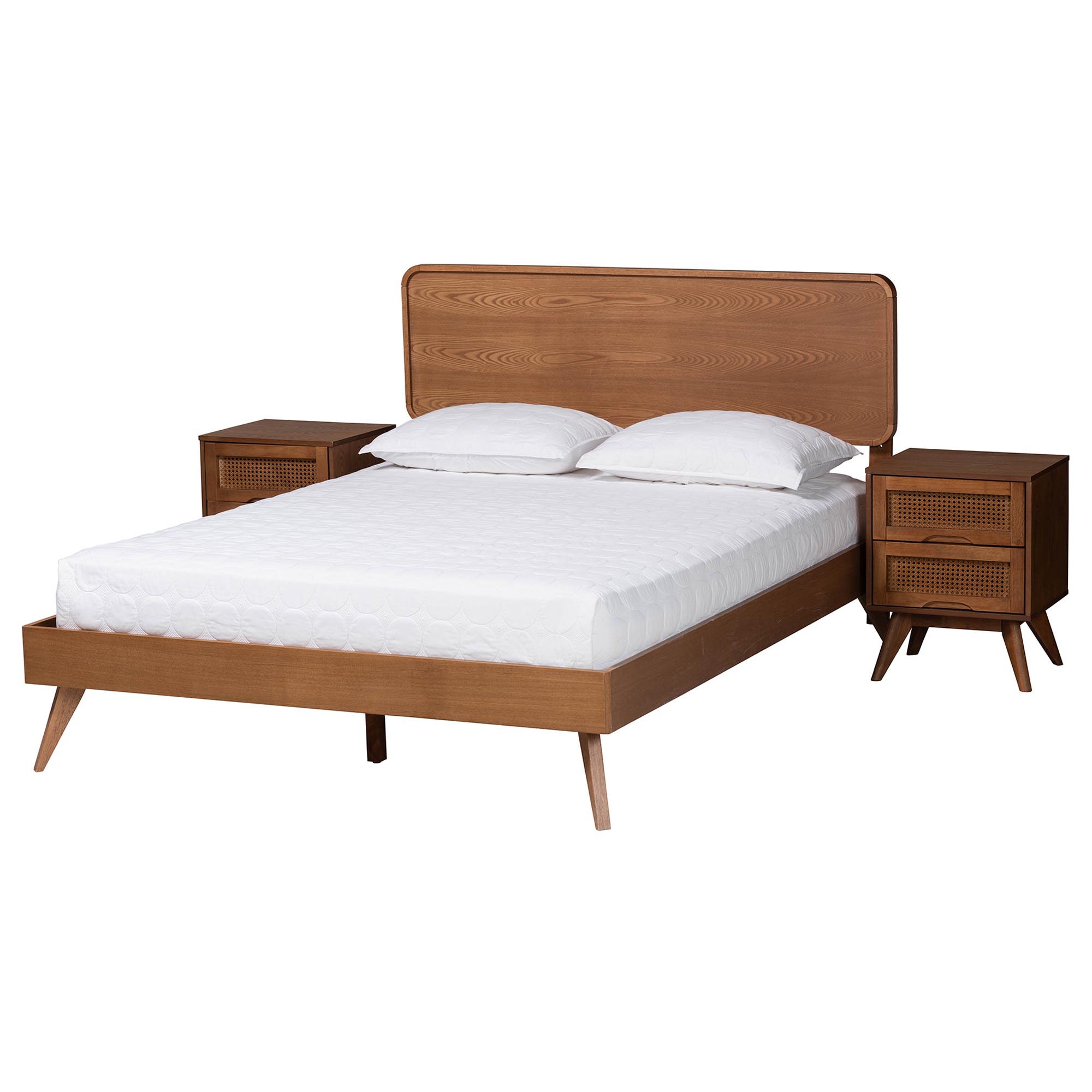 Baxton Studio Demeter Mid-Century Modern Walnut Brown Finished Wood King Size 3-Piece Bedroom Set